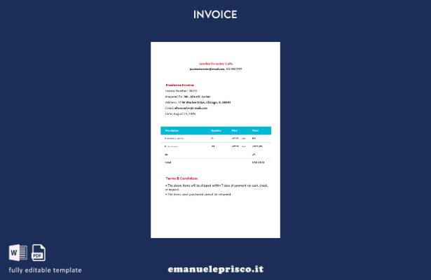 modello di modulo di fattura freelance gratuito in stile verificato